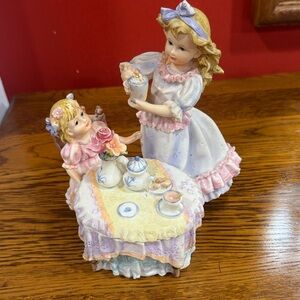 Porcelain Figurine of Girls with Tea Set